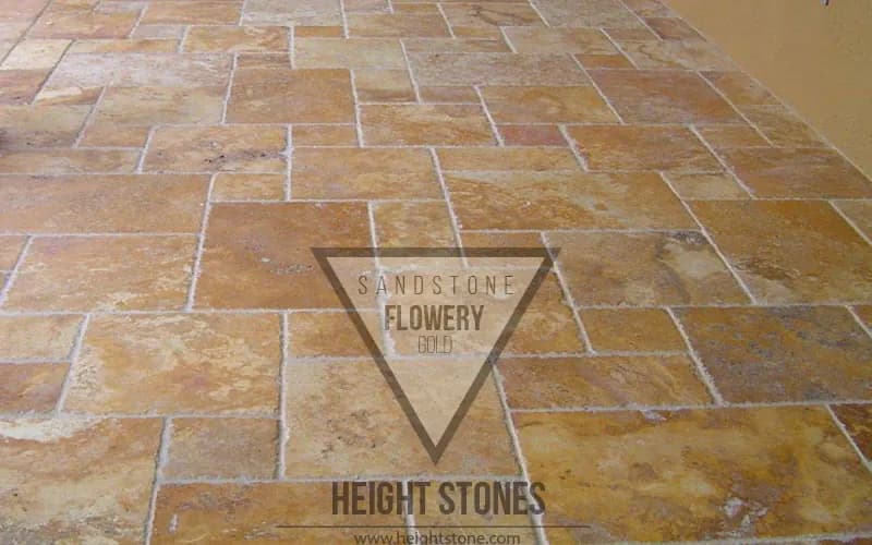 Flowery Gold Sandstone Tiles Slabs
